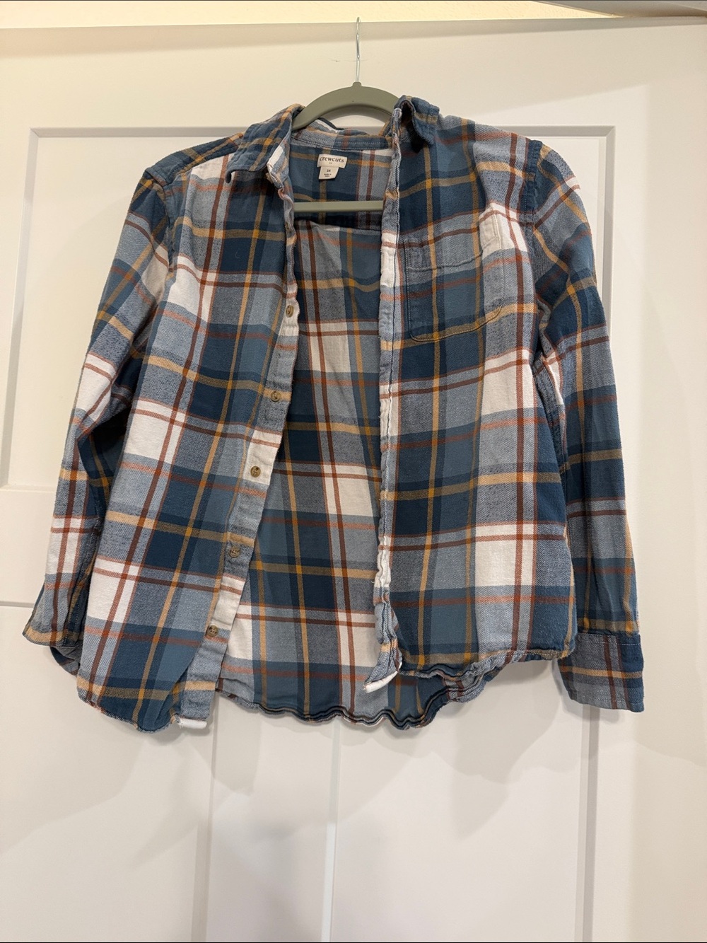 Crewcuts Blue and White Plaid Button-Down Shirt with Tan Accents